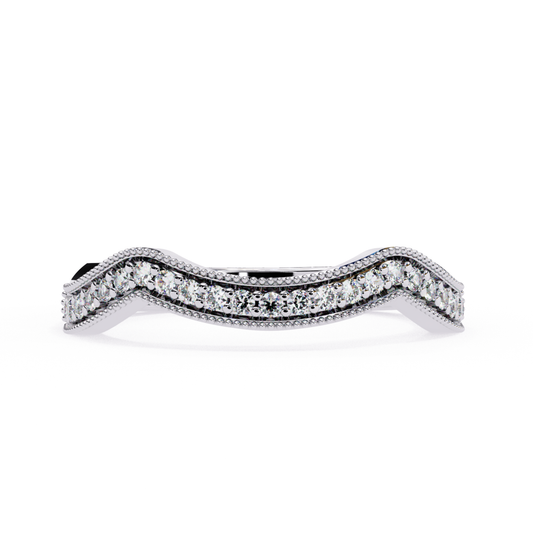 White gold diamond contour band with soft wave profile
