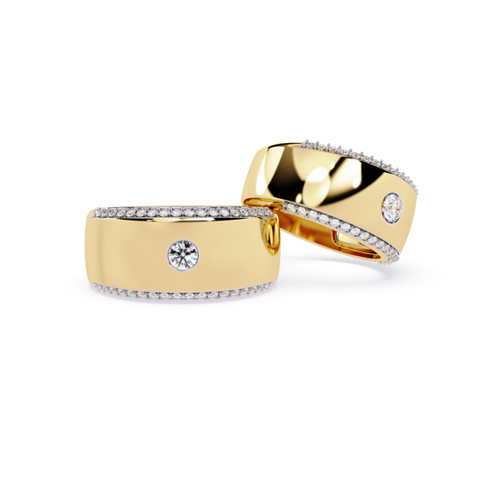 Diamond gold couple band ring
Yellow Gold band ring with diamond
Matching diamond gold bands
Yellow Gold couple wedding band ring
Diamond accent gold band
Yellow Gold band ring diamond detail
His and hers gold band ring
Yellow Gold couple ring diamond set
Diamond gold wedding band
Yellow Gold band ring pair diamonds