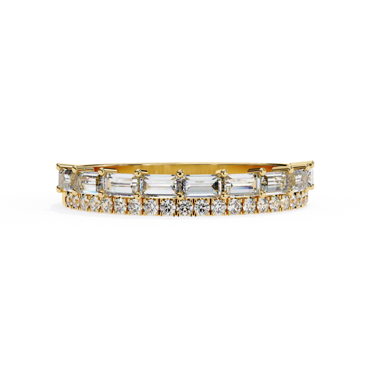 Luxury Yellow Gold Baguette Diamond Band with Sparkling Round Diamond Row
Elegant Dual Row Diamond Band with Baguette Center and Round Border
Premium Yellow Gold Diamond Band with Linear Baguette Stone Design
Classic Double Layer Diamond Band with Fine Gold Craft Finish
High-End Yellow Gold Band with Baguette Diamonds and Round Detailing
Designer Multi-Row Diamond Band with Modern Elegant Appeal
Timeless Yellow Gold Diamond Band with Structured Baguette Pattern
Stylish Dual Line Diamond Ring Band with Premi
