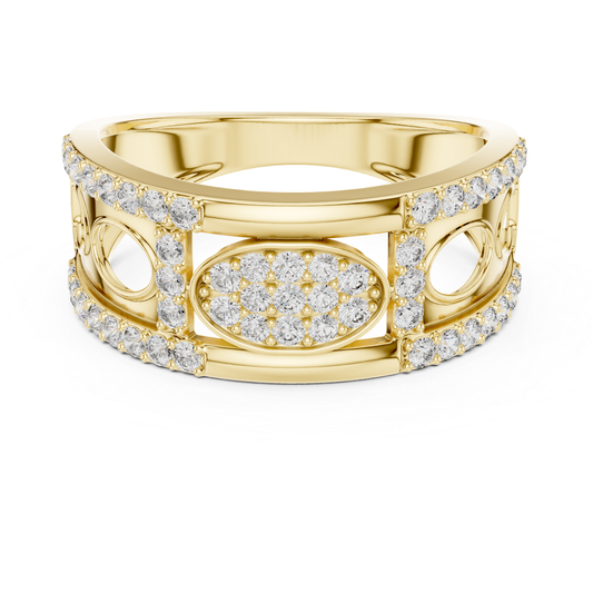 Yellow gold oval diamond designer ring
Luxury yellow gold ring with round diamonds
Elegant yellow gold pave diamond fashion ring
Modern yellow gold statement ring for women
Stylish yellow gold open pattern diamond ring
Premium yellow gold oval centerpiece ring
Fine jewelry yellow gold round diamond band
Contemporary yellow gold ring with diamond accents
Beautiful yellow gold geometric diamond ring
Trendy yellow gold diamond ring front view