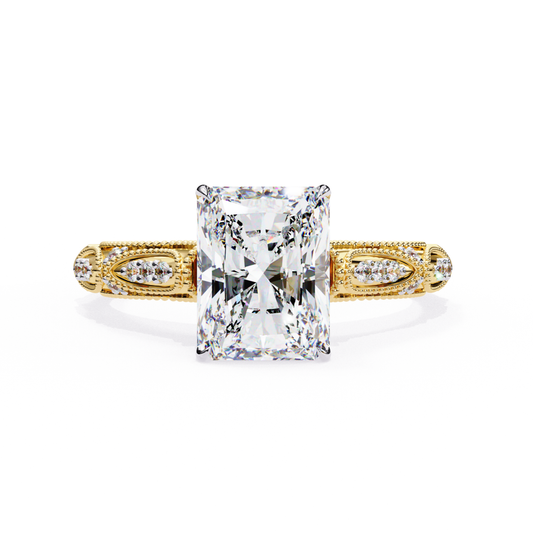 Radiant Diamond Vintage Milgrain Ring In Yellow Gold
Radiant Cut Diamond Ring With Vintage Side Details
Yellow Gold Radiant Solitaire Ring With Milgrain Band
Radiant Diamond Ring With Marquise Accent Details
Vintage Radiant Diamond Ring Front View
Radiant Cut Diamond Ring With Decorative Shank
Yellow Gold Radiant Ring With Bead Detailing
Radiant Solitaire Ring With Vintage Inspired Band
Radiant Diamond Statement Ring In Yellow Gold
Ornate Radiant Diamond Ring With Milgrain Design