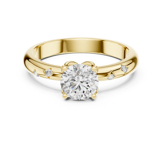 Yellow gold round diamond solitaire ring with stones
Round cut diamond ring in yellow gold
Classic yellow gold solitaire ring with diamonds
Four prong round diamond ring in gold
Minimal yellow gold diamond solitaire ring for women
Elegant round diamond ring with stone band
Yellow gold ring with round center diamond
Fine jewelry round diamond solitaire ring close up
Polished yellow gold ring with brilliant diamond
Yellow gold diamond ring with scattered stones on band