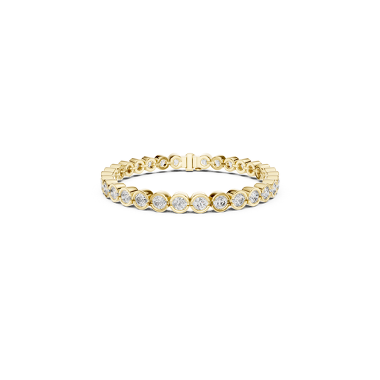 Yellow gold round diamond tennis bracelet
Bezel set round diamond bracelet in yellow gold
Yellow gold diamond line tennis bracelet
Round cut diamond bracelet with bezel settings
Yellow gold eternity diamond bracelet
Round diamond station bracelet in yellow gold
Classic yellow gold diamond tennis bracelet
Front view yellow gold round diamond bracelet
Circular bezel set diamond bracelet
Yellow gold bracelet with round brilliant diamonds