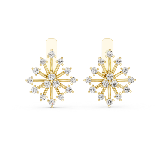Yellow gold diamond sunburst earrings front view
Yellow gold diamond starburst earrings pair design
Round diamond cluster earrings yellow gold setting
Sunburst diamond earrings yellow gold front angle
Floral diamond stud earrings yellow gold design
Geometric diamond earrings yellow gold close view
Round diamond multi stone earrings yellow gold
Elegant diamond sunburst earrings yellow gold pair
Minimal diamond cluster earrings yellow gold front
Prong diamond stud earrings yellow gold design