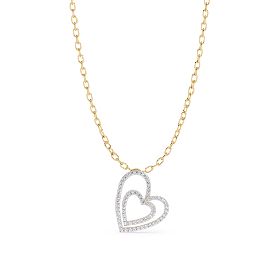 Yellow gold double heart diamond pendant
Double heart pavé diamond pendant necklace
Yellow gold open heart diamond necklace
Elegant double heart diamond pendant
Yellow gold layered heart pendant
Diamond heart pendant with pavé setting
Polished yellow gold heart necklace
Modern double heart diamond pendant
Yellow gold heart diamond jewelry
Double heart pendant with round diamonds