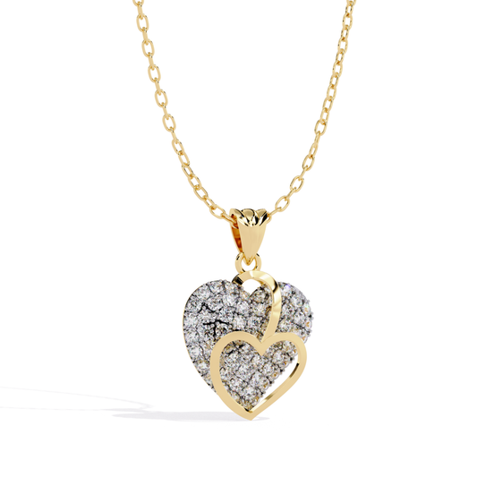Yellow gold double heart diamond pendant necklace
Diamond heart pendant with yellow gold outline
Yellow gold layered heart diamond necklace
Pavé diamond double heart pendant in yellow gold
Elegant yellow gold diamond heart necklace
Open heart yellow gold diamond pendant
Yellow gold heart pendant with round diamonds
Classic double heart diamond pendant necklace
Polished yellow gold heart diamond jewelry
Yellow gold diamond heart pendant front view