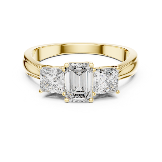 Yellow gold emerald cut princess side diamond ring
Emerald cut diamond ring with princess side stones
Yellow gold emerald center diamond ring design
Emerald cut diamond ring with square side stones
Yellow gold three diamond engagement ring style
Polished emerald cut diamond ring yellow gold
Classic emerald cut ring with princess diamonds
Emerald center ring with side diamond accents
Yellow gold emerald cut bridal diamond ring
Minimal emerald cut diamond ring with side stones