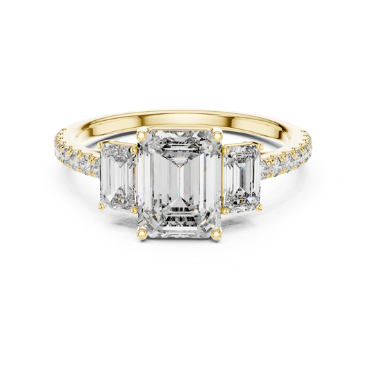 Emerald cut three stone diamond ring in yellow gold
Yellow gold emerald diamond engagement ring with side stones
Emerald cut diamond ring with pave band in yellow gold
Three stone emerald diamond ring front view
Yellow gold ring with emerald cut center diamond
Emerald cut lab diamond ring with tapered side stones
Minimal yellow gold emerald diamond engagement ring
Pave band emerald cut three stone ring
Classic emerald cut diamond ring in yellow gold
Yellow gold three stone ring with emerald diamonds