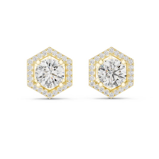 Yellow gold hexagon halo round diamond stud earrings
Round diamond hexagon earrings in yellow gold
Hexagon shaped diamond halo stud earrings
Yellow gold round diamond geometric earrings
Halo diamond stud earrings with hexagon frame
Round center diamond hexagon earrings
Yellow gold diamond stud earrings with halo design
Geometric diamond halo earrings in yellow gold
Round diamond earrings with hexagon border
Hexagon diamond stud earrings with round center stone