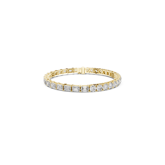 Yellow gold mixed shape diamond tennis bracelet
Luxury yellow gold round and baguette diamond bracelet
Elegant yellow gold diamond tennis bracelet for women
Yellow gold bracelet with round and baguette diamonds
Fine jewelry yellow gold diamond link bracelet
Classic yellow gold diamond tennis bracelet design
Sparkling yellow gold mixed cut diamond bracelet
Premium yellow gold diamond bracelet close up view
Womens yellow gold diamond tennis bracelet jewelry
Yellow gold prong set diamond bracelet
