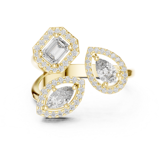 Yellow gold multi shape diamond halo ring
Open style yellow gold diamond statement ring
Emerald and marquise diamond halo ring in gold
Modern yellow gold multi diamond ring
Halo diamond ring with mixed stone shapes
Yellow gold designer ring with diamond halos
Elegant multi shape diamond ring in yellow gold
Contemporary open ring with halo diamonds
Yellow gold statement ring with emerald and marquise diamonds
Luxury multi stone halo ring in yellow gold
