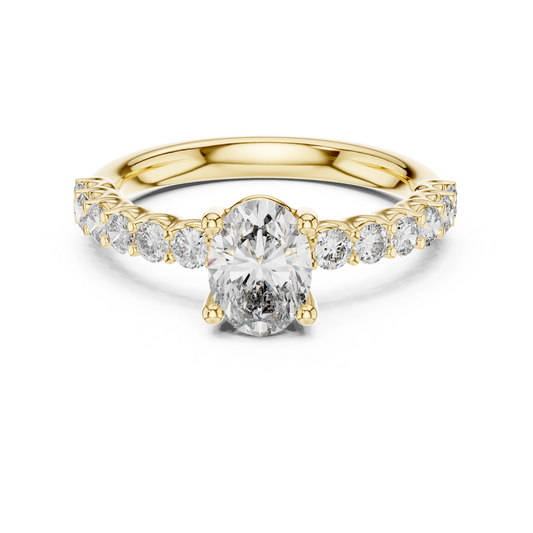 Yellow gold oval diamond pave ring with accent stones
Oval diamond engagement ring in yellow gold setting
Yellow gold ring with oval center diamond stone
Oval cut diamond ring with pave accent band
Yellow gold oval solitaire diamond ring with accents
Oval diamond ring with side accent diamonds
Yellow gold oval lab grown diamond ring setting
Oval diamond prong setting engagement ring in gold
Yellow gold diamond ring with pave accent details
Oval center diamond yellow gold band with accents