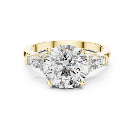 Yellow gold round brilliant three stone ring
Round brilliant diamond ring with trapezoid side stones
Yellow gold three stone engagement ring
Round brilliant diamond ring in yellow gold
Yellow gold ring with tapered side diamonds
Lab grown round brilliant three stone ring
Yellow gold round center diamond ring
Three stone diamond ring with polished band
Round brilliant diamond ring with side stones
Classic three stone diamond ring