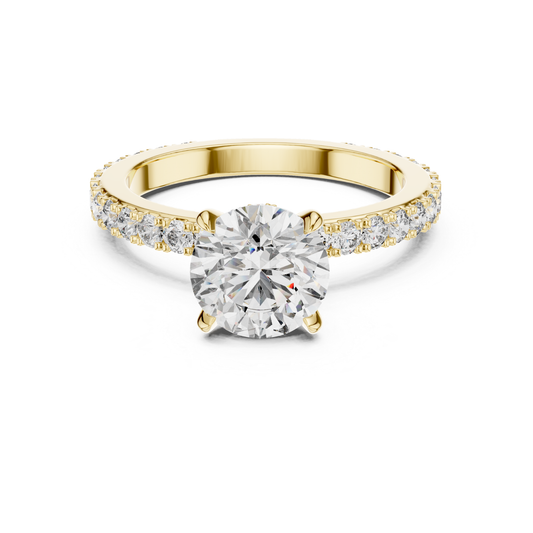 Yellow gold round diamond solitaire engagement ring
Round cut diamond ring with pave band
Yellow gold solitaire ring front view
Classic round diamond engagement ring in gold
Pave diamond band with round center stone
Minimalist yellow gold diamond solitaire ring
Round brilliant diamond ring with slim band
Yellow gold prong set diamond engagement ring
Elegant solitaire diamond ring with pave accents
Round diamond engagement ring close up front view