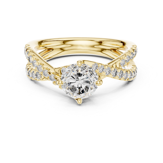 Yellow gold round diamond criss cross engagement ring
Round diamond crossover engagement ring design
Yellow gold split shank diamond ring style
Criss cross diamond ring for women jewelry
Round solitaire diamond crossover ring setting
Yellow gold pave diamond engagement ring band
Twisted diamond band with round center stone ring
Lab diamond criss cross ring in gold metal
Elegant crossover diamond ring design setting
Round diamond split band engagement ring style