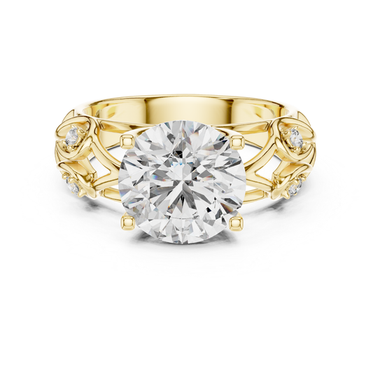 Yellow gold round diamond floral split shank ring
Round diamond ring with floral open band in yellow gold
Yellow gold floral diamond ring front view
Round solitaire diamond ring with floral side detail
Yellow gold nature inspired round diamond ring
Floral vine style round diamond ring in yellow gold
Yellow gold round diamond ring with leaf inspired band
Round brilliant diamond floral yellow gold ring
Yellow gold split shank ring with round center diamond
Floral yellow gold ring with round lab grown diamond
