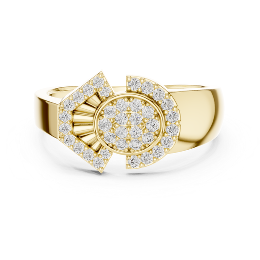 Yellow gold geometric diamond halo ring front view
Round diamond geometric halo ring in yellow gold
Yellow gold statement ring with round diamond center
Gold designer ring with geometric diamond pattern
Round cut diamond ring with polished gold band
Yellow gold fashion ring with geometric halo top
Elegant yellow gold ring with round diamond detail
Modern yellow gold geometric ring with bold finish
Luxury yellow gold diamond ring with halo design
Yellow gold multi diamond ring with geometric setting