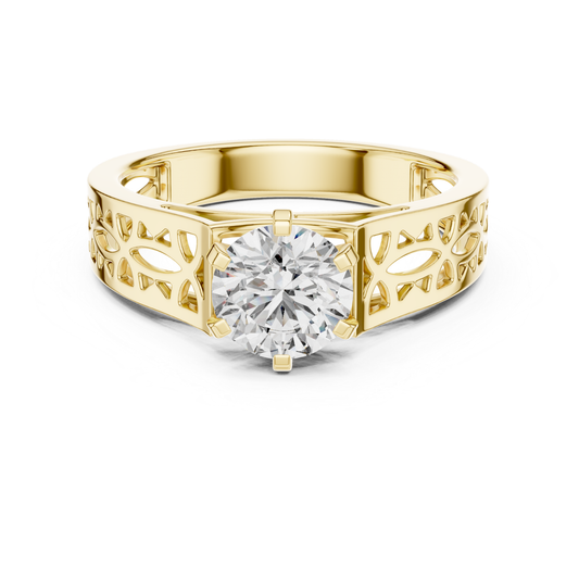 Yellow gold ring with round solitaire diamond design
Openwork yellow gold diamond band ring design
Wide yellow gold ring with round brilliant diamond
Carved yellow gold solitaire diamond band ring
Six prong round diamond yellow gold band ring
Polished yellow gold open pattern diamond ring
Round brilliant diamond wide yellow gold band
Decorative yellow gold round diamond band ring
Modern cutout yellow gold round diamond ring
Yellow gold handcrafted round diamond band ring