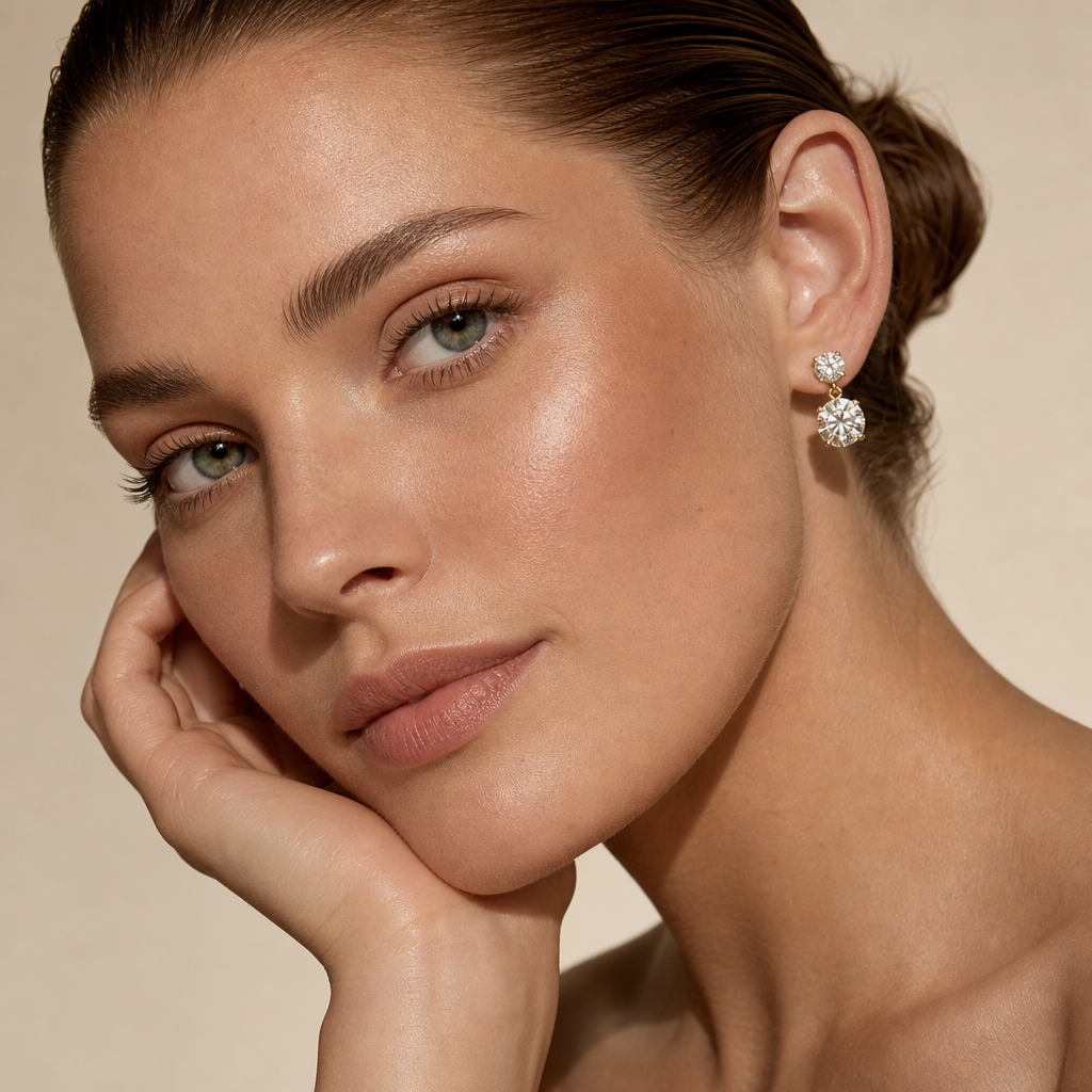 Round Diamond Double Drop Earrings