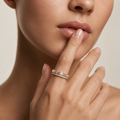 0.708 Carat Round & Baguette Lab Grown Diamond Wedding Band