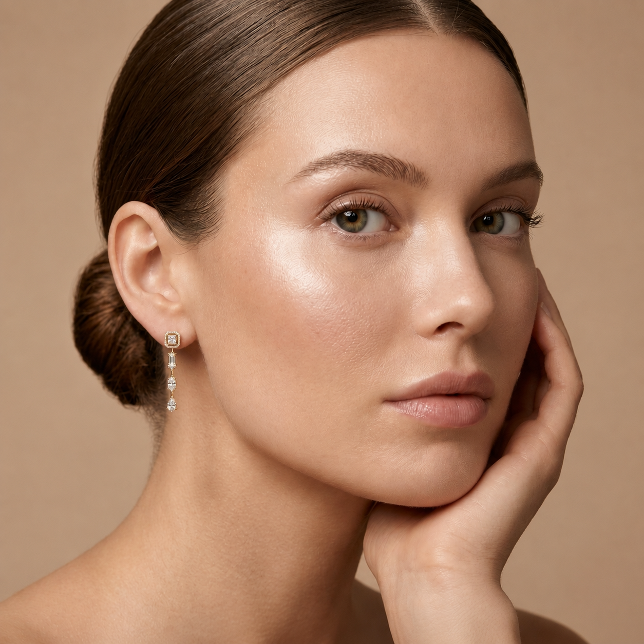 Princess Cut Halo Lab Grown Diamond Drop Earrings in Yellow Gold