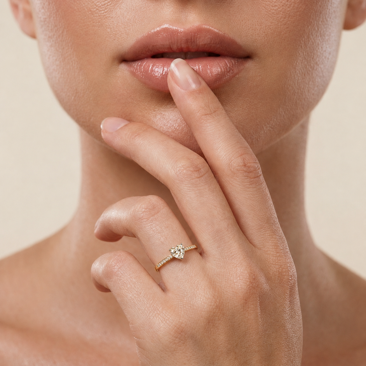 0.672 Carat Heart & Round Cut Lab Grown Heart Solitaire Diamond Ring