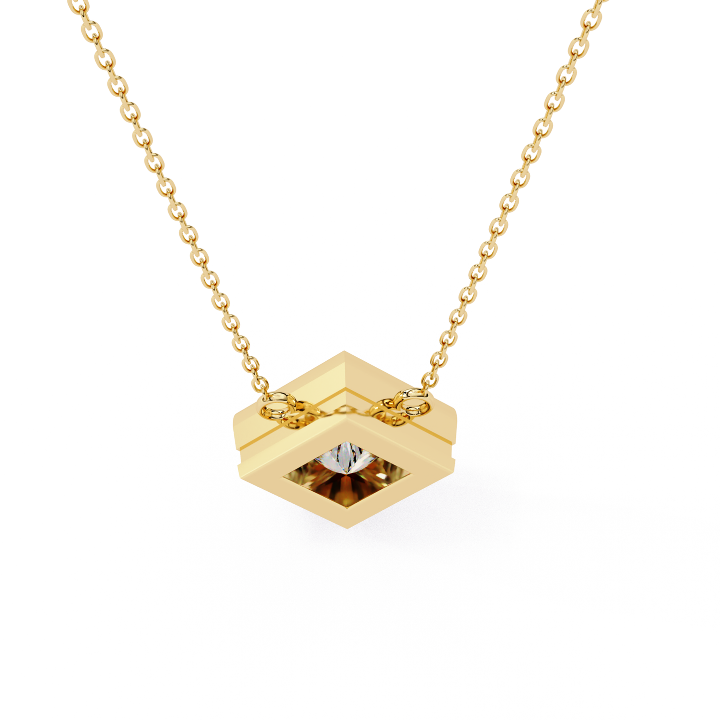 Princess Cut Lab Grown Diamond Pendant With Chain | 18K Gold