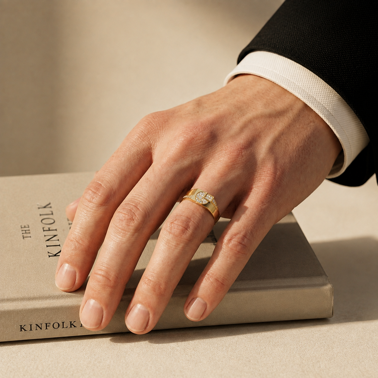 Round Lab Grown Diamond Geometric Signet Ring