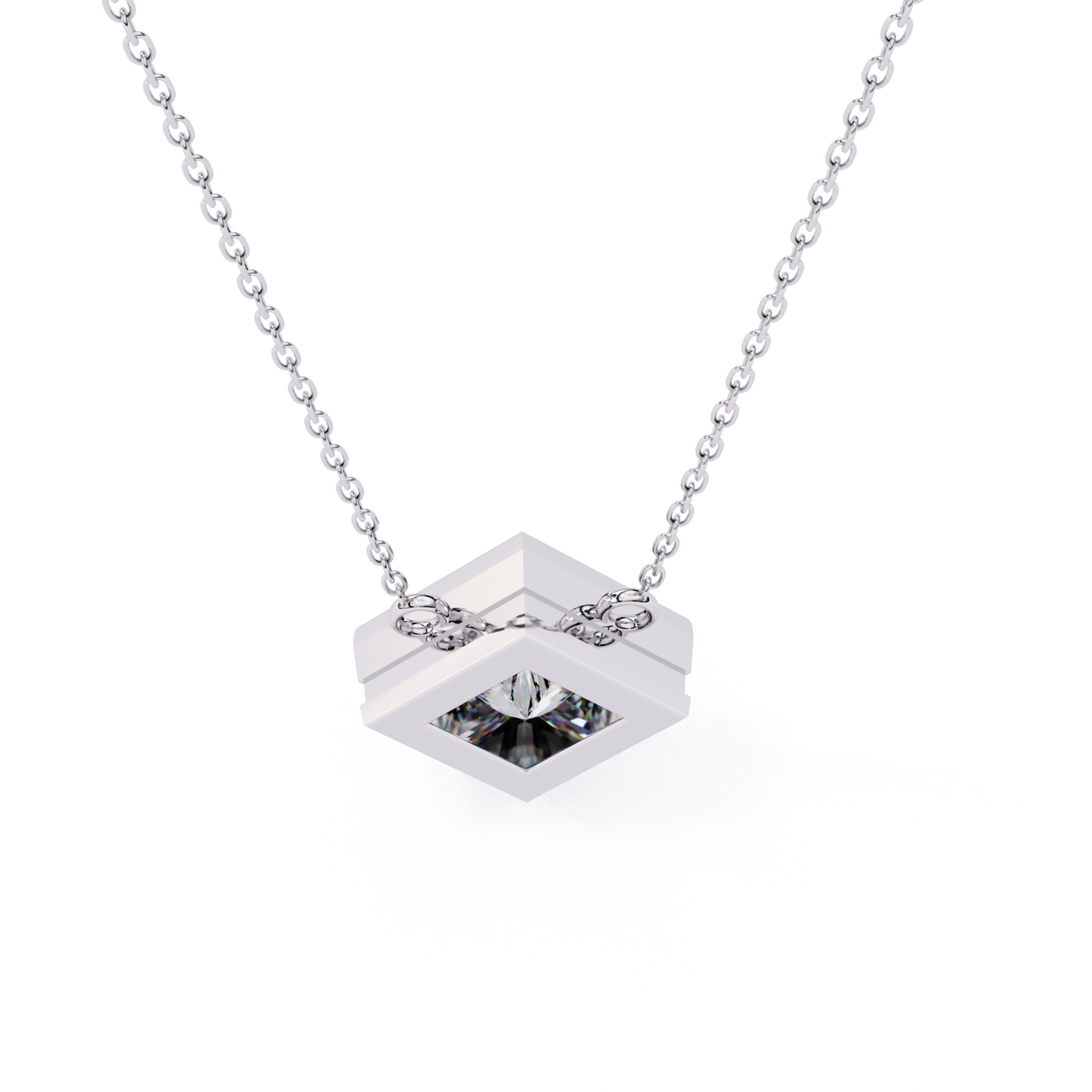 Princess Cut Lab Grown Diamond Pendant With Chain | 18K Gold