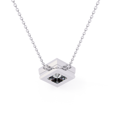 Princess Cut Lab Grown Diamond Pendant With Chain | 18K Gold