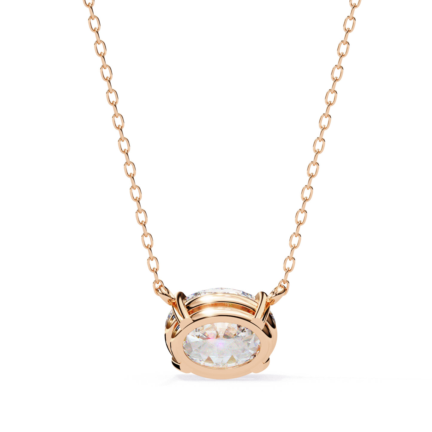 Anhänger mit ovalem Laborzucht-Diamant und Kette | Feines 18K Gold