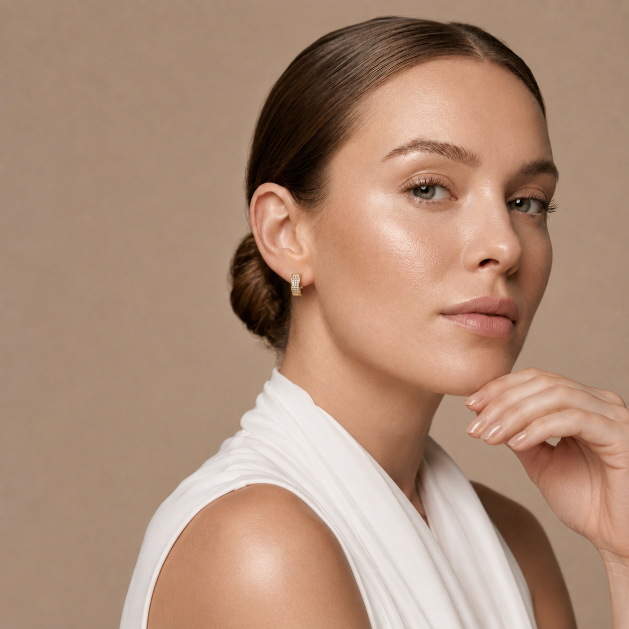 Round Lab Grown Diamond Pavé Huggie Hoop Earrings