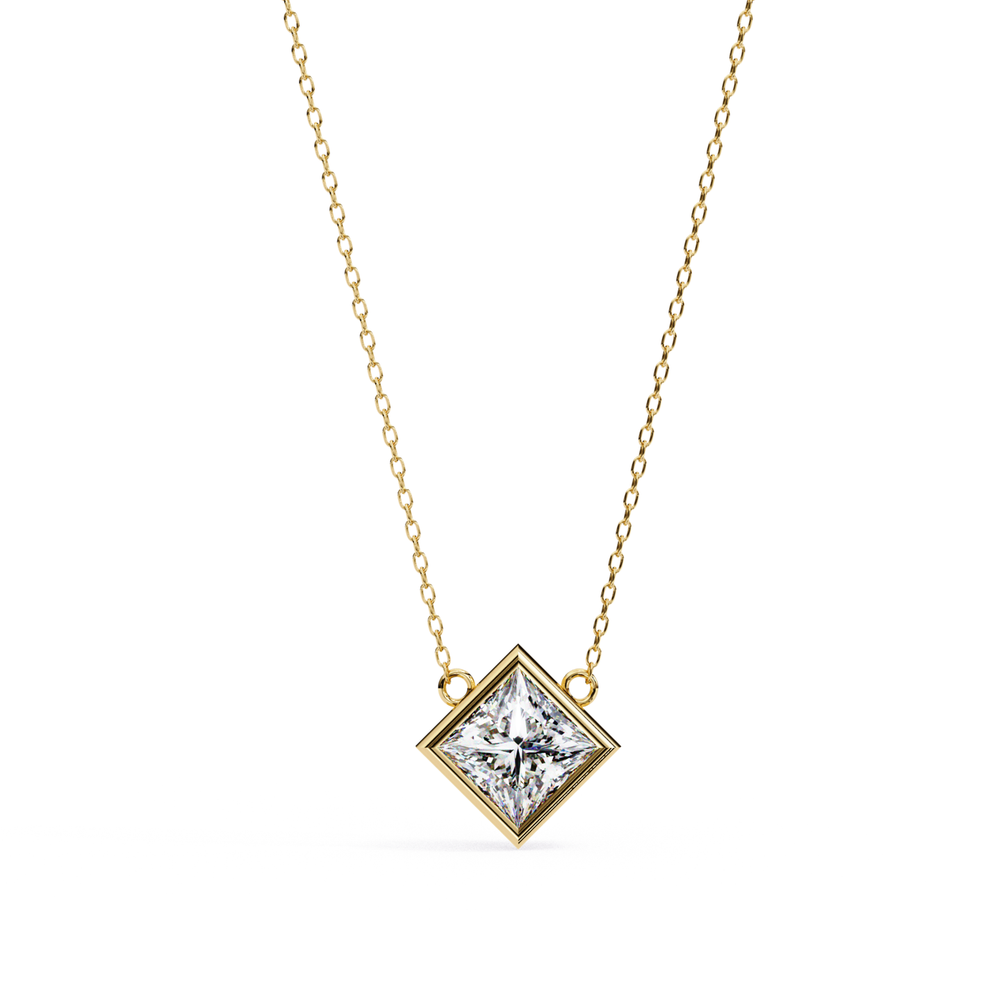 Princess Cut Lab Grown Diamond Pendant With Chain | 18K Gold