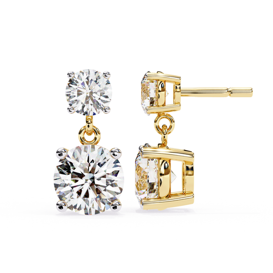 Lab Grown Diamond Drop Stud Earrings in Yellow Gold | Elegance Drops