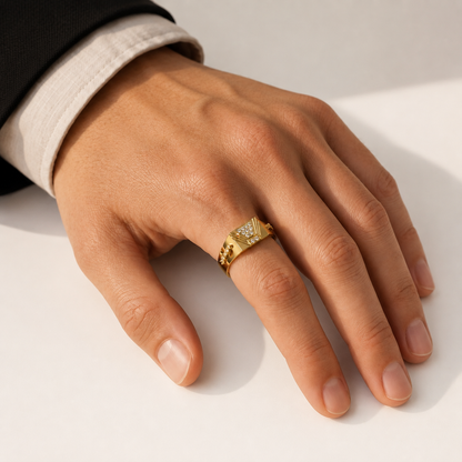 Round Lab Grown Diamond Geometric Signet Ring