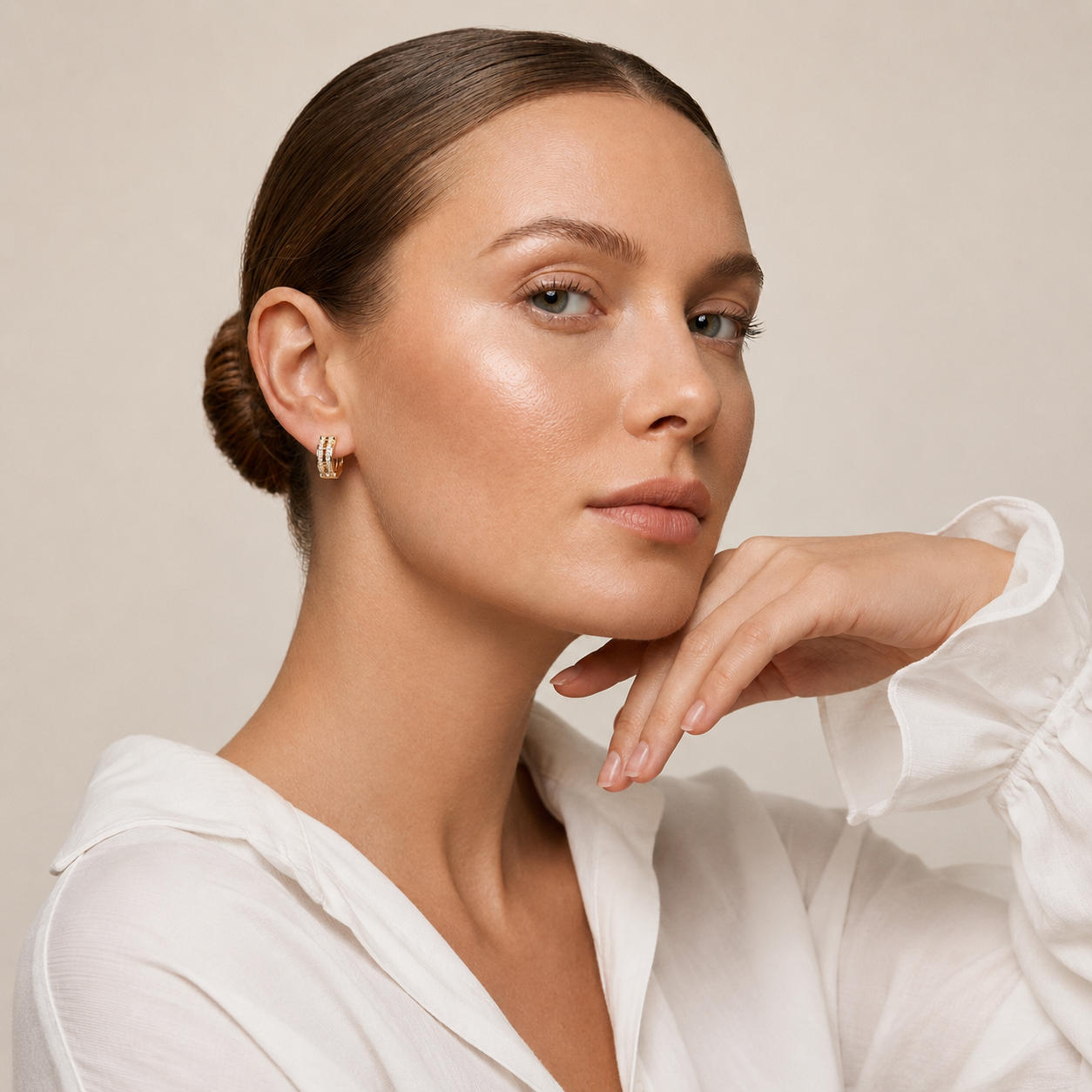 Round Lab Grown Diamond Double Row Hoop Earrings