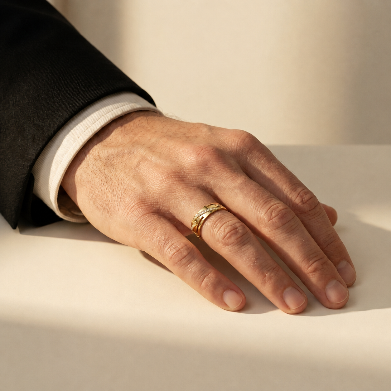 Modern Arrow Line Round Lab Grown Diamond Ring