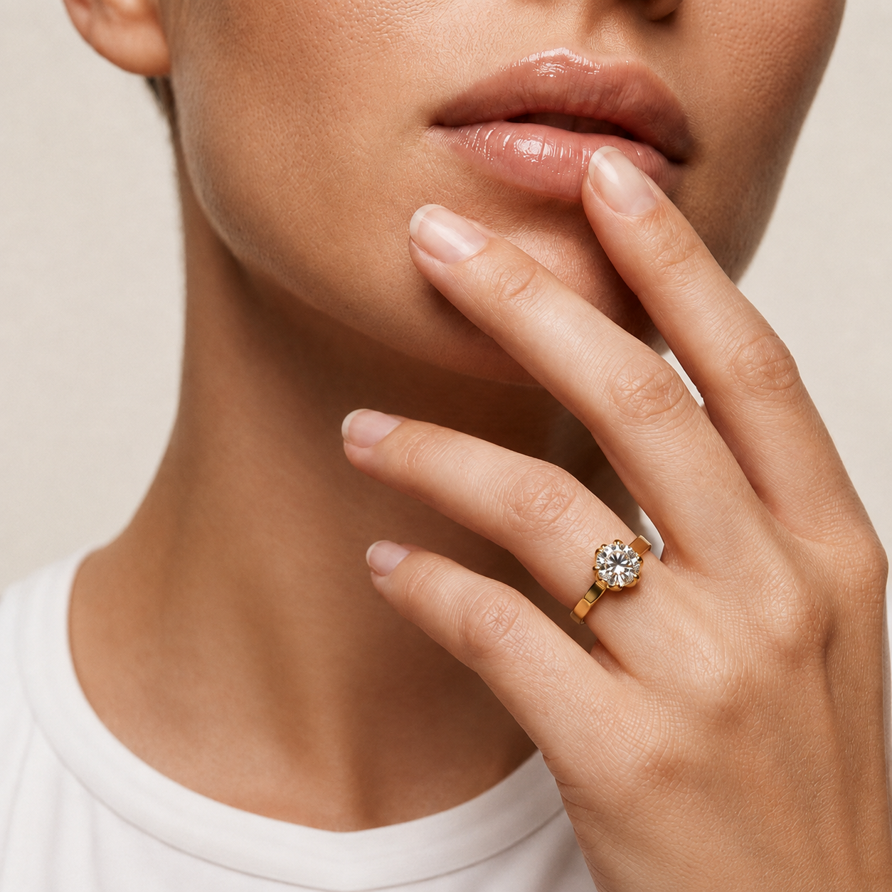 1.00 Carat Round Cut Floral Solitaire Lab Grown Diamond Engagement Ring