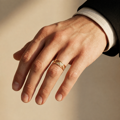 Round Lab Grown Diamond Open Geometric Statement Ring in Yellow Gold