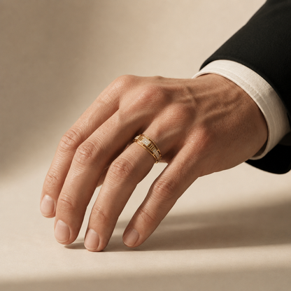 Round Lab Grown Diamond Architectural Statement Ring in Yellow Gold