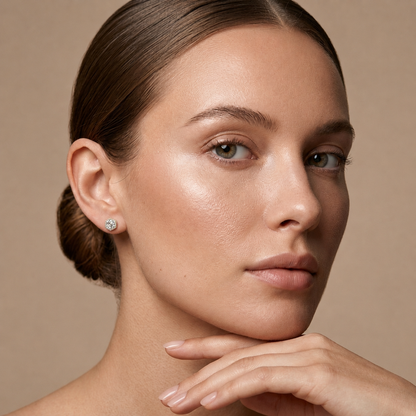 Round Lab Grown Diamond Hexagon Halo Stud Earrings