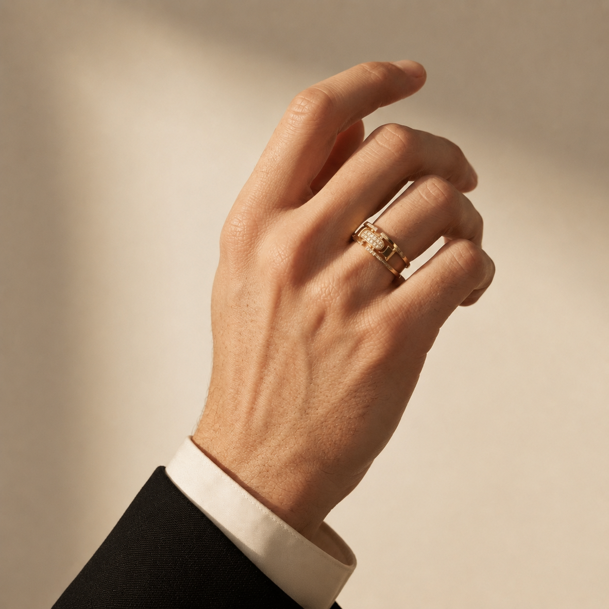 Round Lab Grown Diamond Open Architectural Statement Ring in Yellow Gold