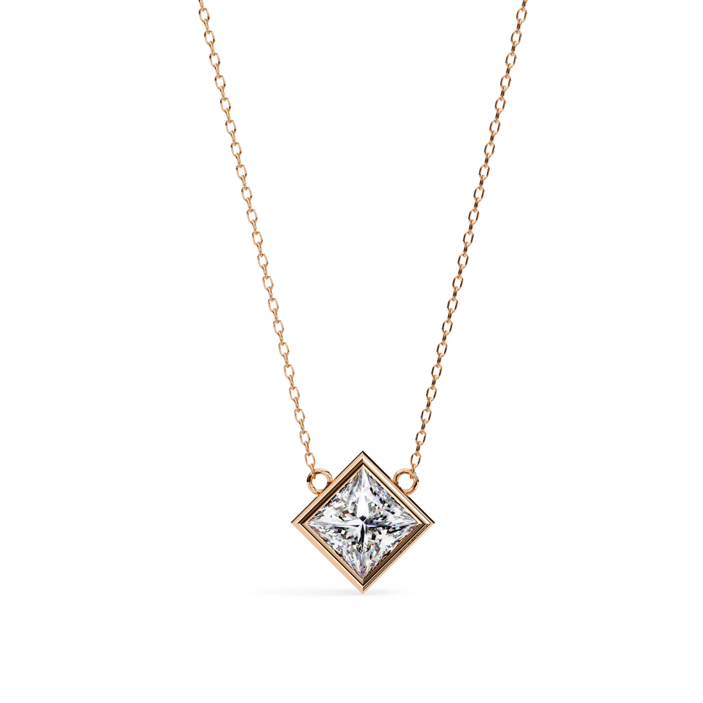 Princess Cut Lab Grown Diamond Pendant With Chain | 18K Gold