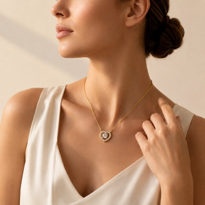 Strahlender Herz-Halo-Anhänger mit im Labor gezüchtetem Diamant und Kette | 18K