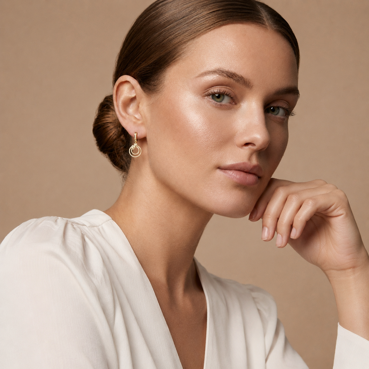 Round Lab Grown Diamond Double Circle Drop Earrings