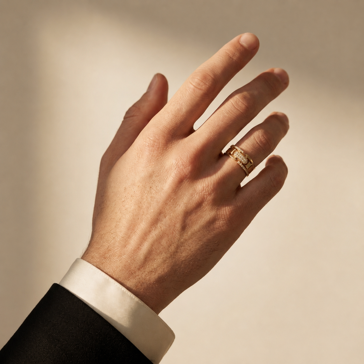 Round Lab Grown Diamond Open Architectural Statement Ring in Yellow Gold