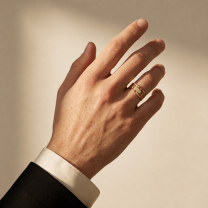 Round Lab Grown Diamond Open Architectural Statement Ring in Yellow Gold