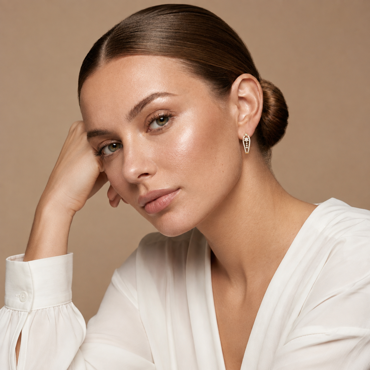Round Lab Grown Diamond Floral Open Hoop Earrings