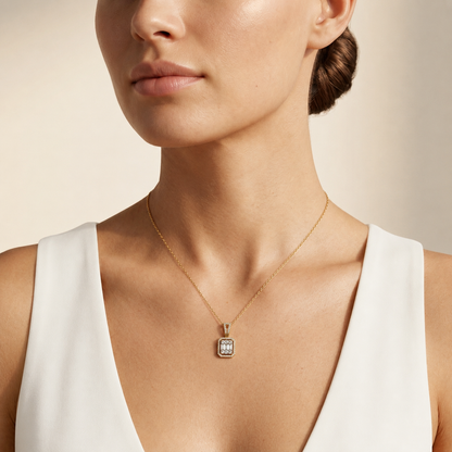 0.766 Carat Round & Baguette Cut Lab Grown Diamond Halo Pendant