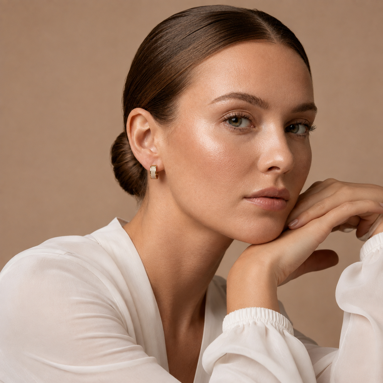 Round Lab Grown Diamond Wide Huggie Hoop Earrings